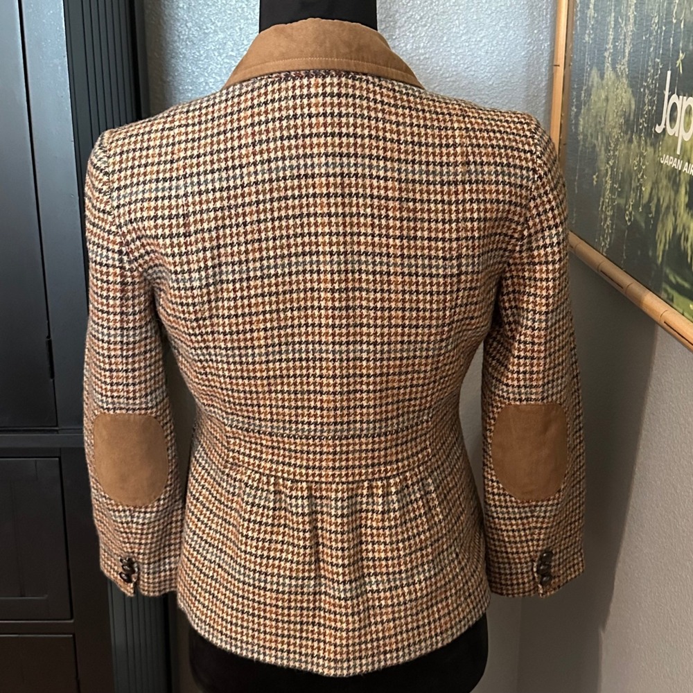 Talbots Petites Wool Blend Houndstooth Blazer 2P Elbow Patch Jacket Preppy - Picture 4 of 7